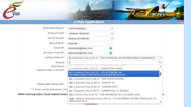 e-Business Visa application category reference